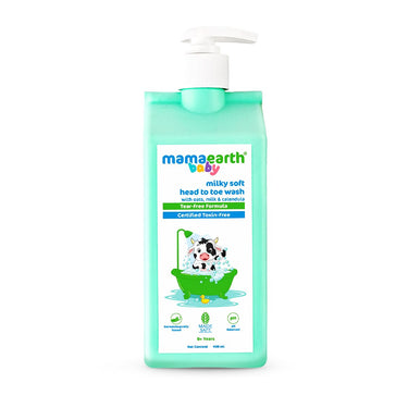 Mamaearth Milky Soft Head to Toe Wash With Oats, Milk, and Calendula for Babies | 2-in-1 Tear-Free Body Wash & Shampoo | Moisturizes and Soothes Skin | 400 ml